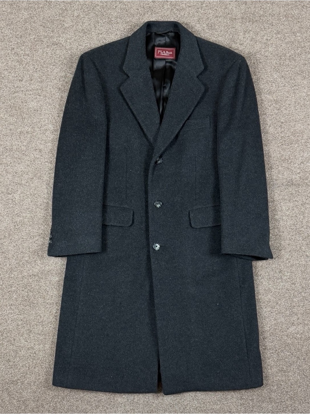 Jos A Bank Grey Long Wool Single Breasted Coat Men’s 40 Medium Winter Overcoat